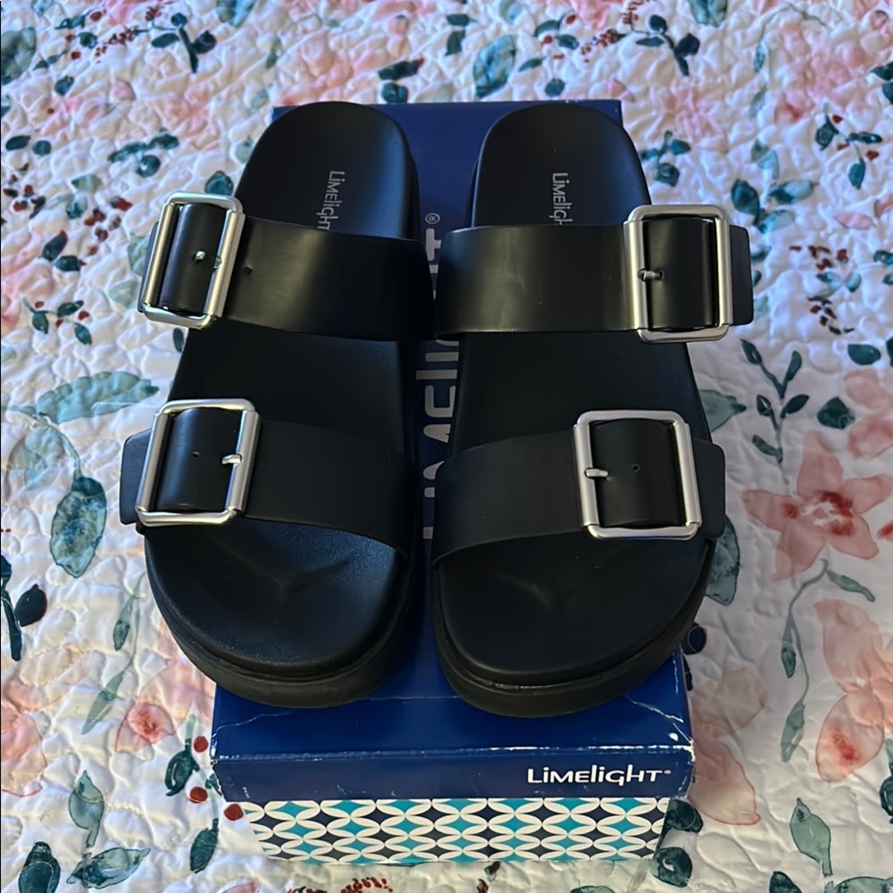 Limelight Black Sandals with Two-Strap Design